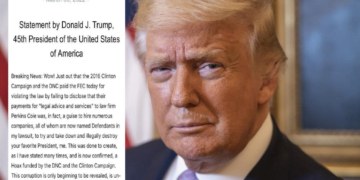 BREAKING: President Trump releases a statement on the FEC fining the DNC and Hillary Clinton’s 2016 campaign for lying about funding the Fake Russian dossier.